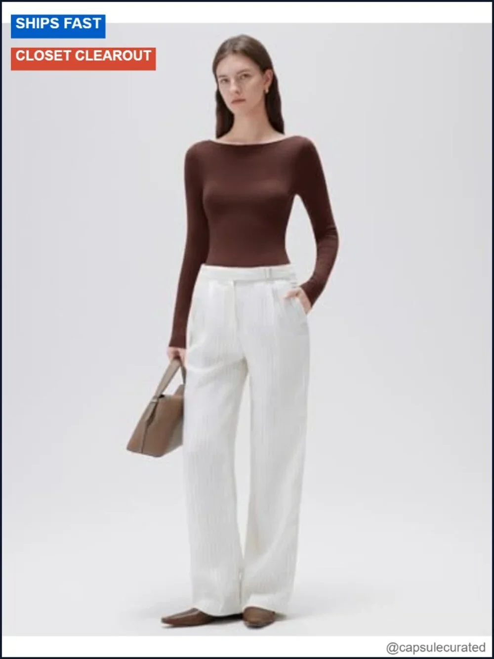 Cloud Cashmere Boat Neck Long Sleeve Fitted Knit T-Shirt
